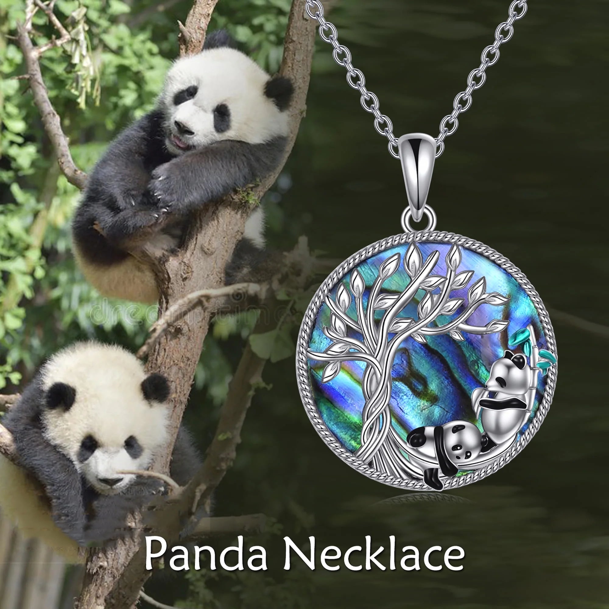 🐼 Tree of Life Panda Necklace – 925 Sterling Silver Abalone Shell Pendant Jewelry for Women & Girls
