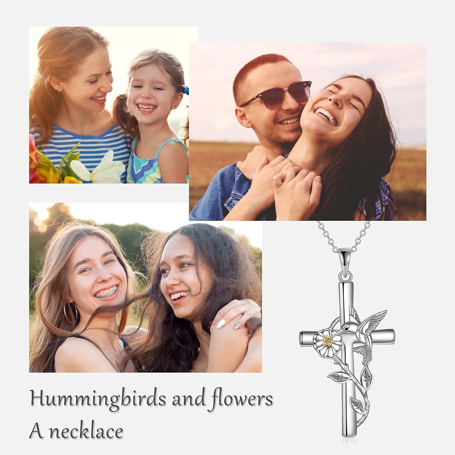 Sterling Silver Hummingbird, Ladybug & Dragonfly Necklace – Cross & Daisy Pendant Jewelry for Women, Perfect Gift