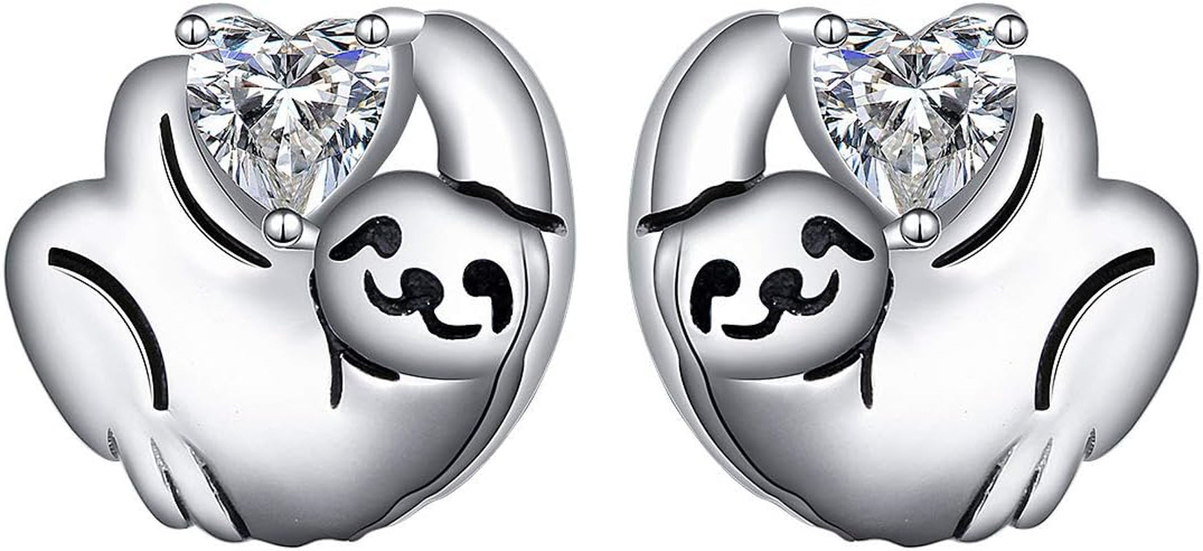925 Sterling Silver Cute Sloth Jewelry Set – Heart Earrings, Bracelet, Ring & Pendant Necklace Gift for Women & Teens