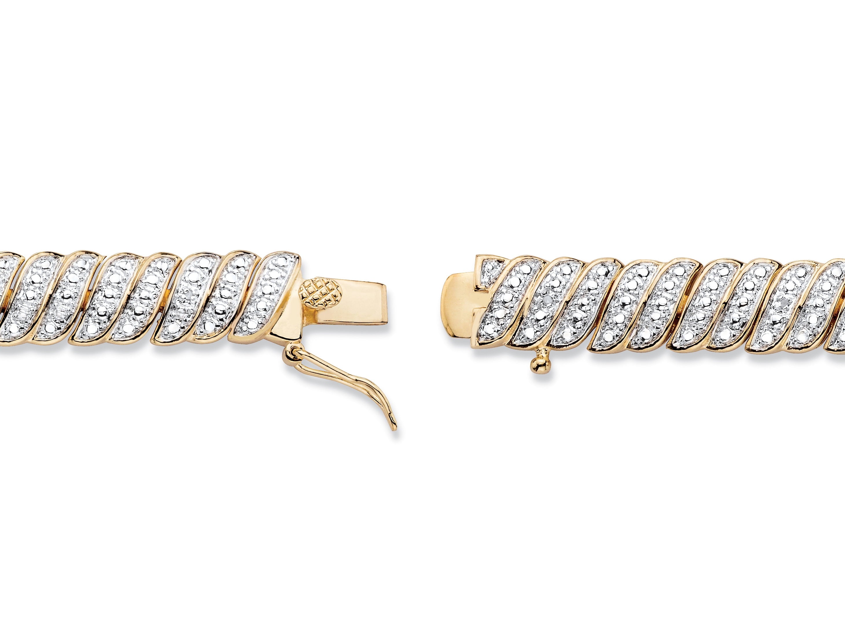 Diamond Accent Two-Tone Pave-Style S-Link Tennis Bracelet – Gold-Plated, 7" or 8" Length Options