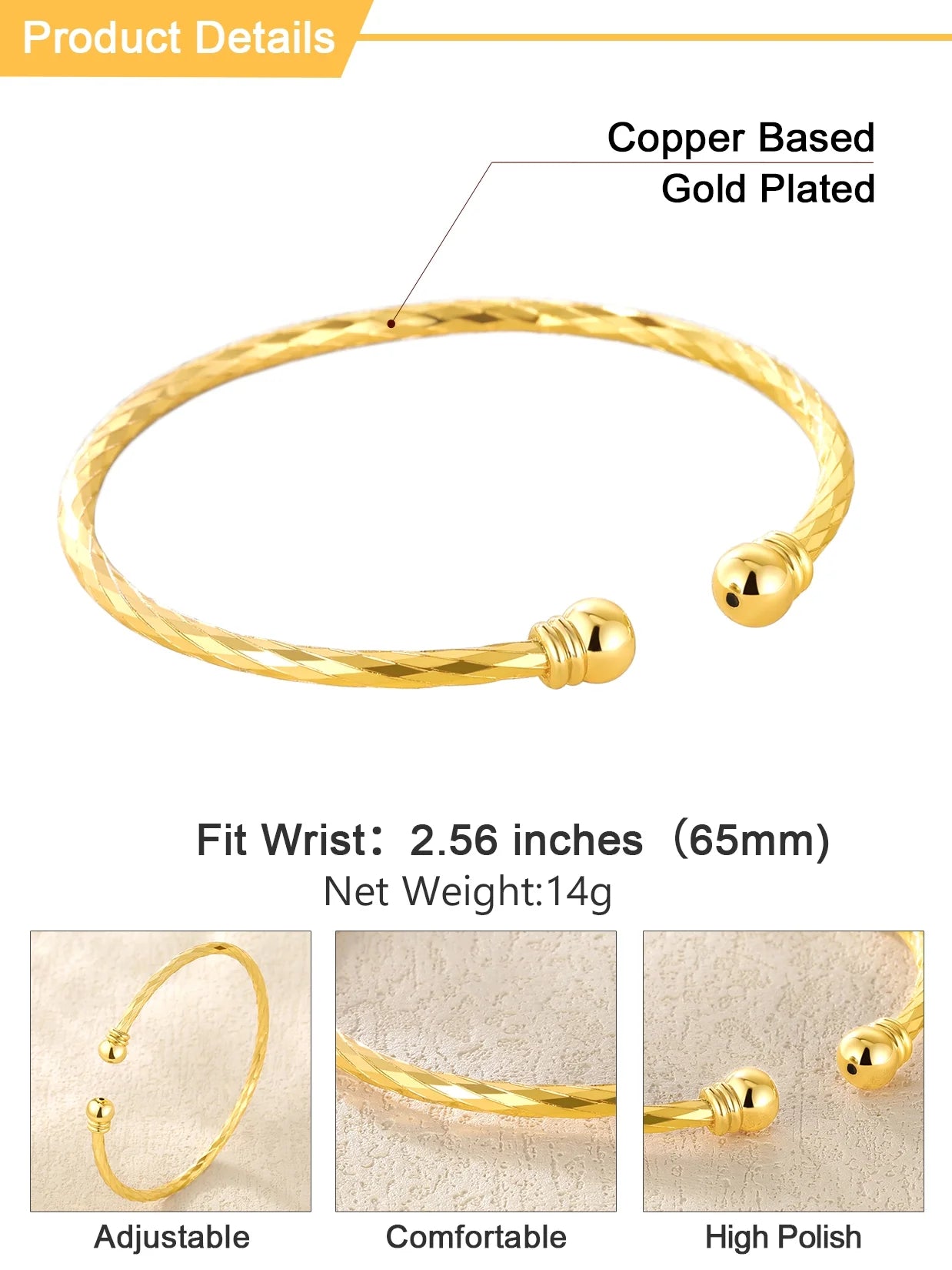 Twisted Gold Open Cuff Bracelet for Women – Fashion Solid Bangle Jewelry, Elegant Gift for Birthday & Christmas