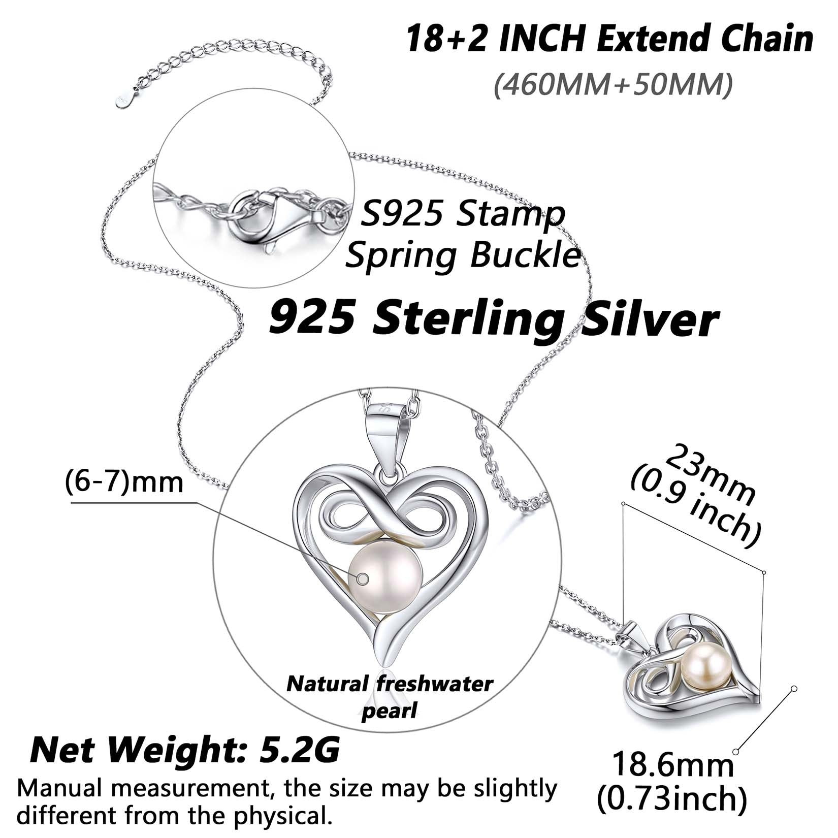 Sterling Silver Heart Infinity Necklace with Freshwater Pearl – Elegant Gift for Her
