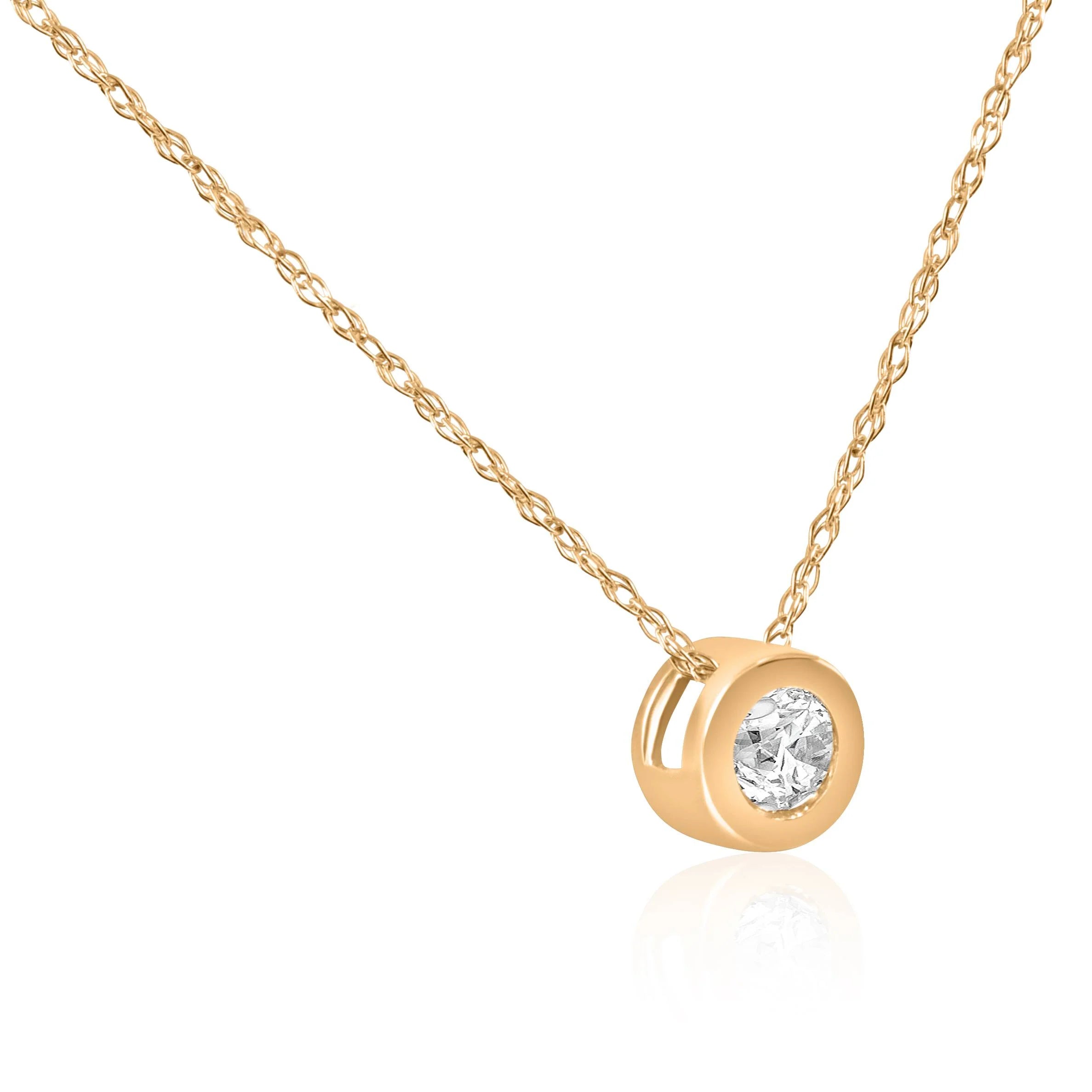 Pompeii 1/3 Ct Diamond Round Brilliant Cut Solitaire Pendant Necklace – 14K Yellow Gold