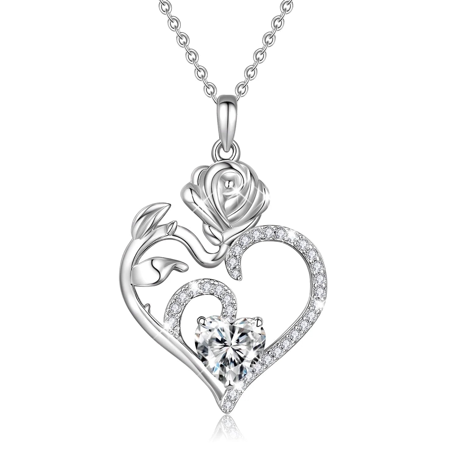 925 Sterling Silver Rose Flower Heart Birthstone Necklace – Love Pendant Jewelry for Women, Mom | Valentine&