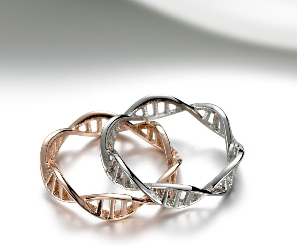 Women’s Stainless Steel DNA Ring – Chemistry Science Molecule Twist Helix Band in Silver, Rose Gold & Gold