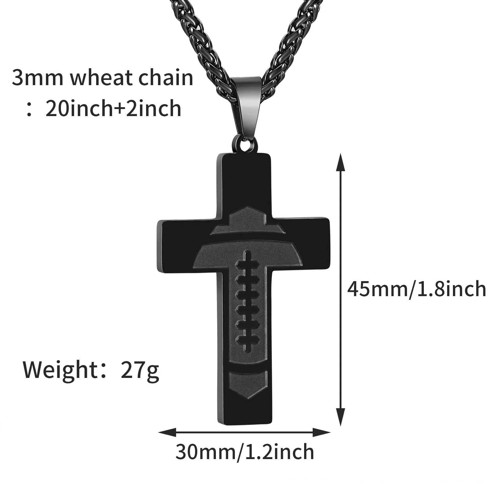 Football Cross Necklace for Men Stainless Steel Bible Verse Lord&