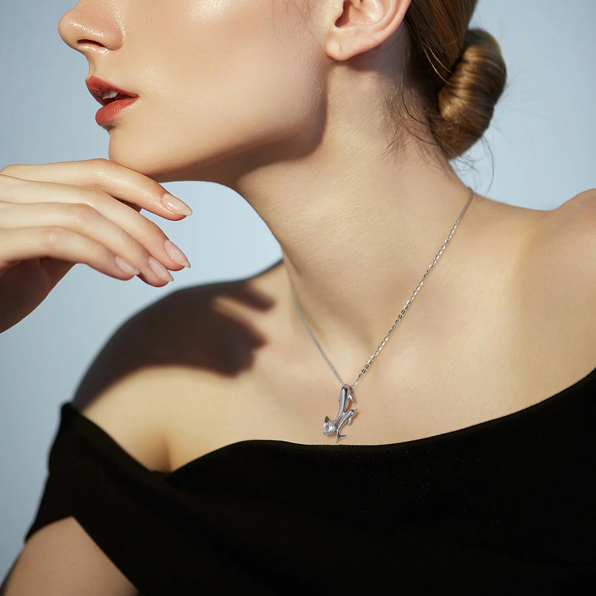Ginger Lyne Dolphins Pendant Necklace for Women – Sterling Silver with Cubic Zirconia