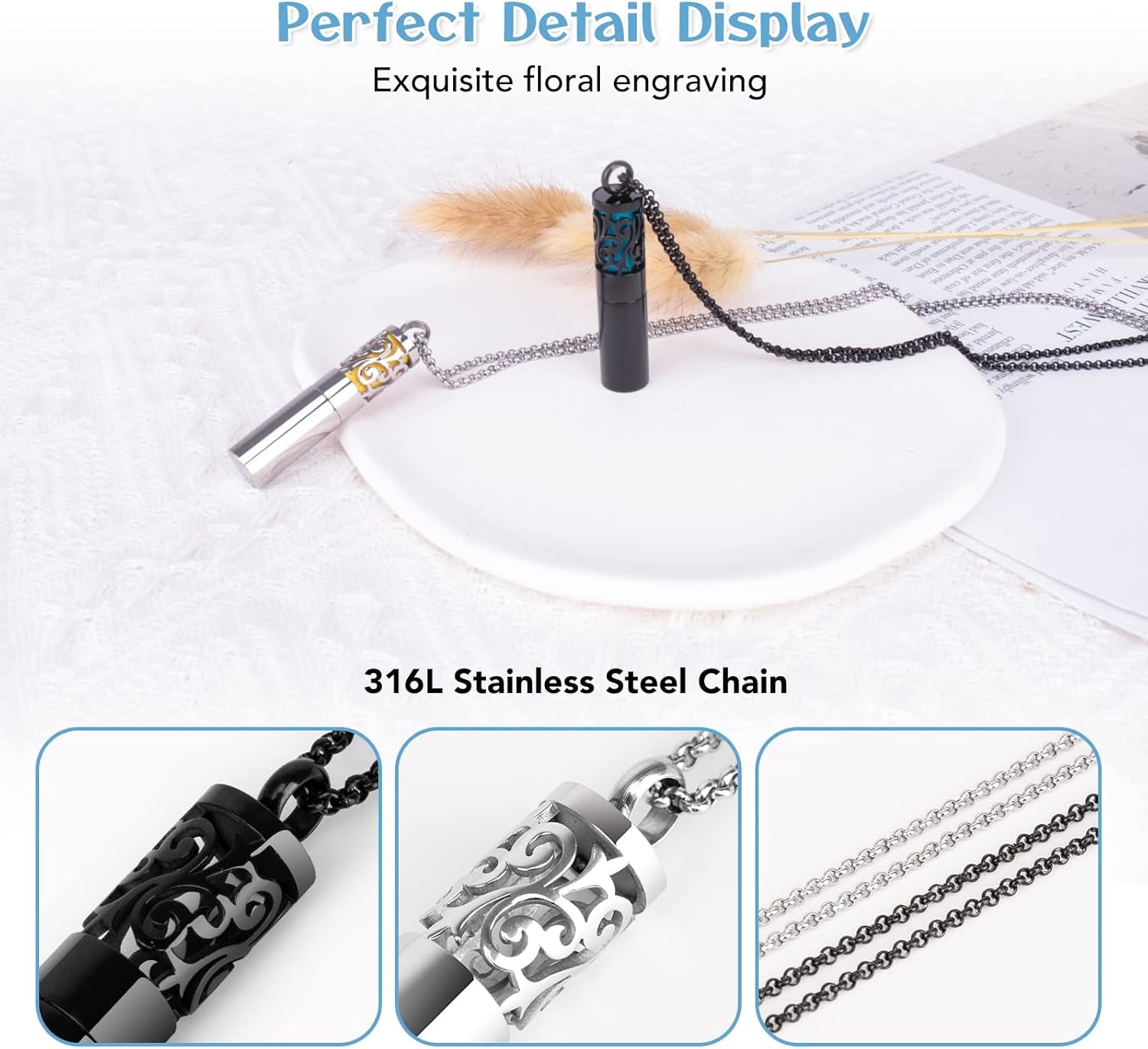 2PCS Essential Oil Diffuser Necklaces for Women – Stainless Steel Aromatherapy Pendant Lockets with 20 Felt Pads | Mother&