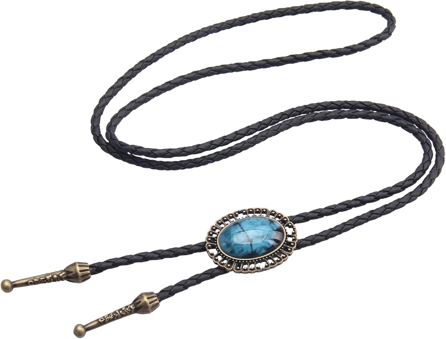 Western Leather Bolo Tie – Native American Style Adjustable Cowgirl Necklace