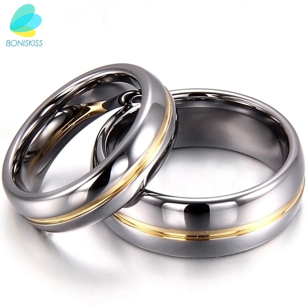 Couple Inset Tungsten Carbide Ring – 6/8mm Wedding, Engagement & Anniversary Band for Him & Her