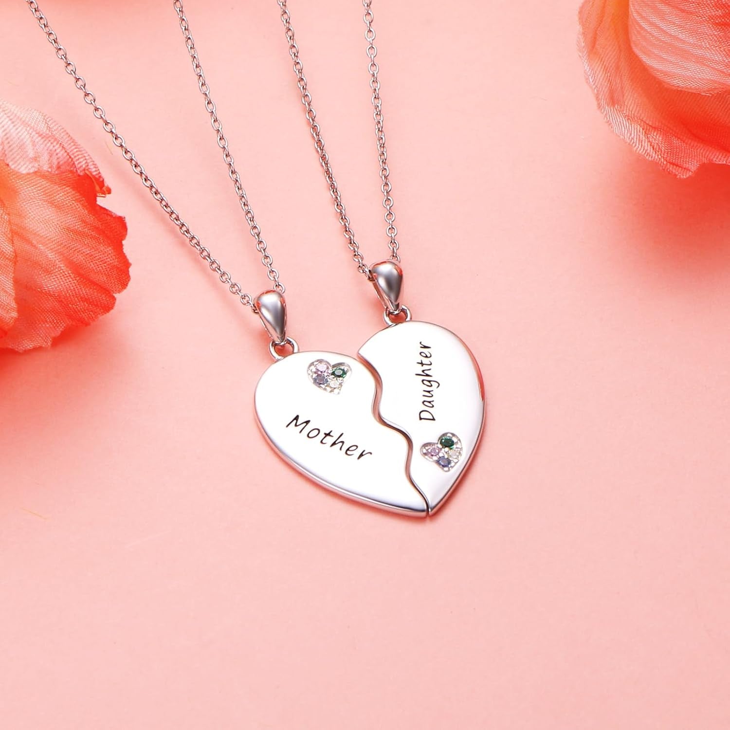 Sterling Silver Twin Heart Necklace – Matching Sister, Mother-Daughter, Friends & Family Necklaces | Heart Halves for Meaningful Bonds