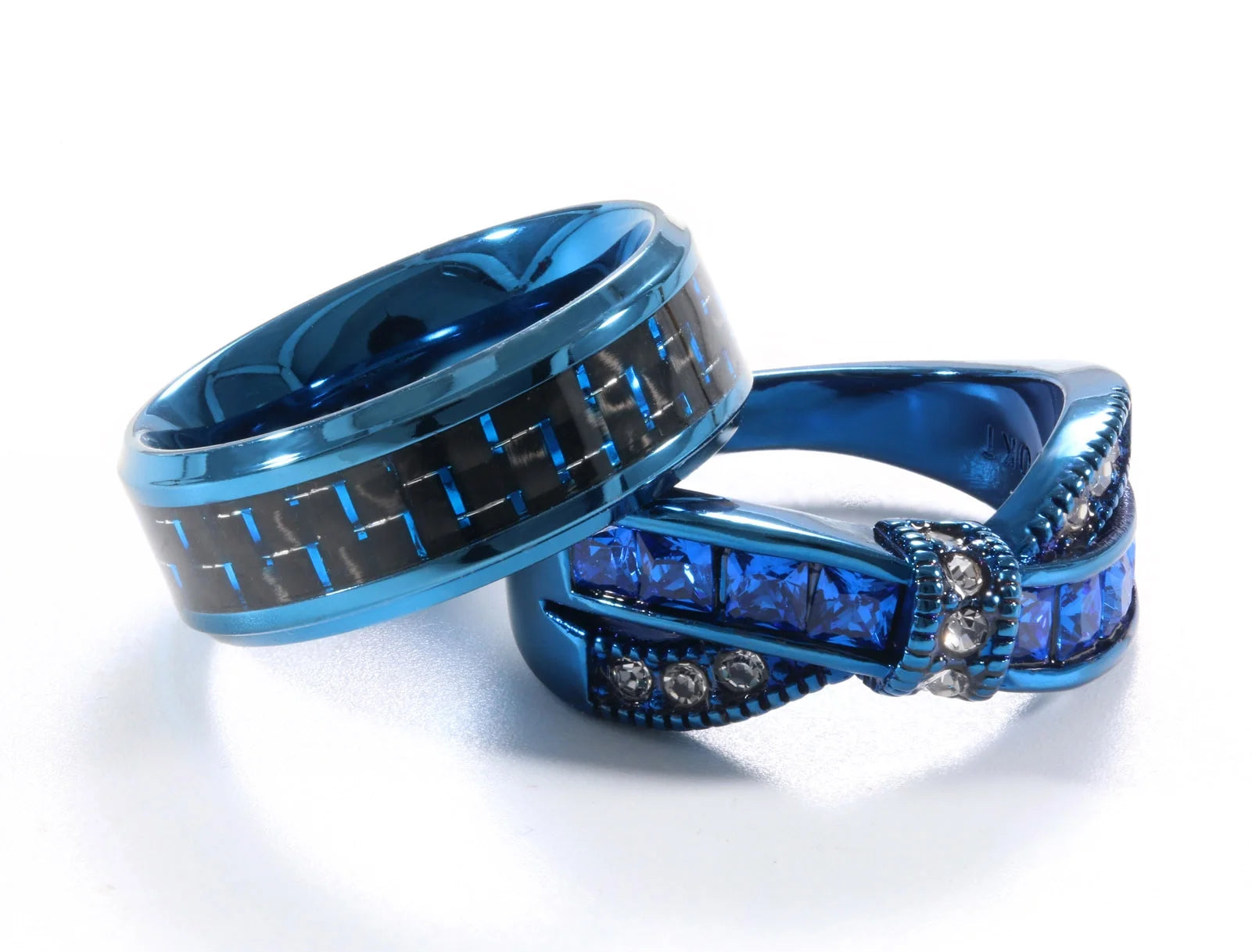 2 Blue Matching Couple Rings – 1CT AAA Cubic Zirconia Women’s Wedding Rings Set