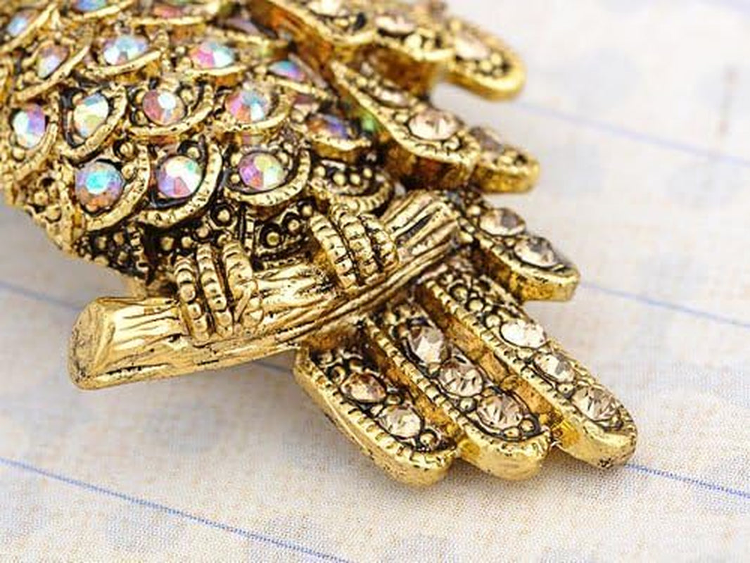 Antique Multicolored Crystal Rhinestone Owl Brooch
