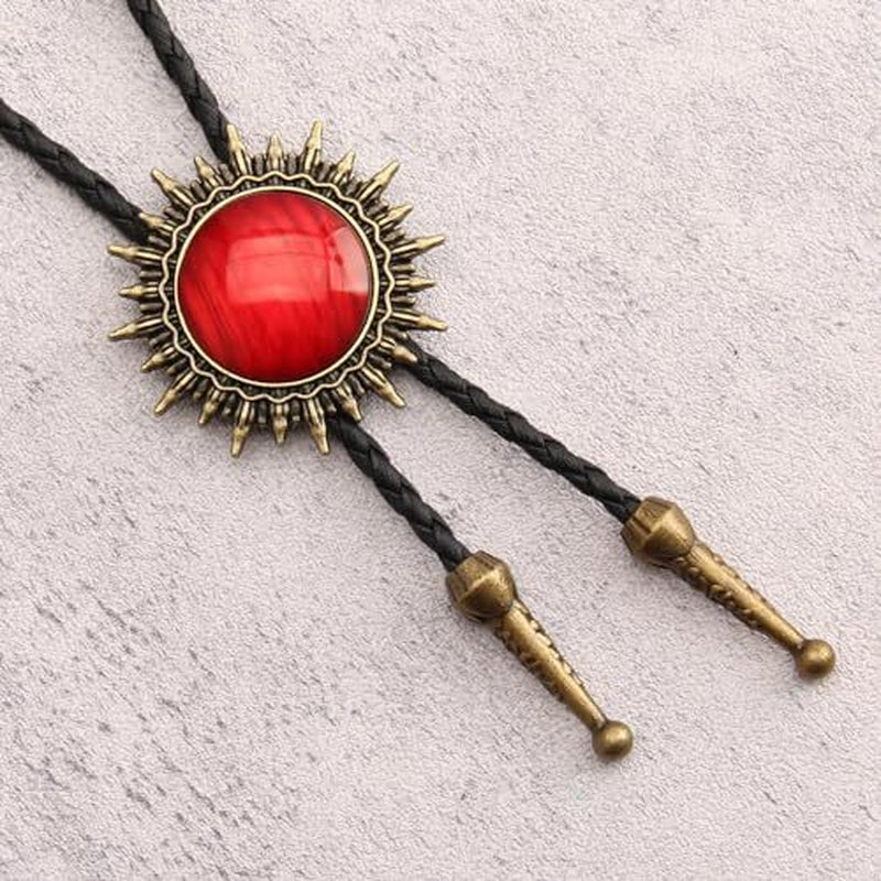 Men’s Western Cowboy Bolo Tie – Leather Necktie with Red Stone Pendant