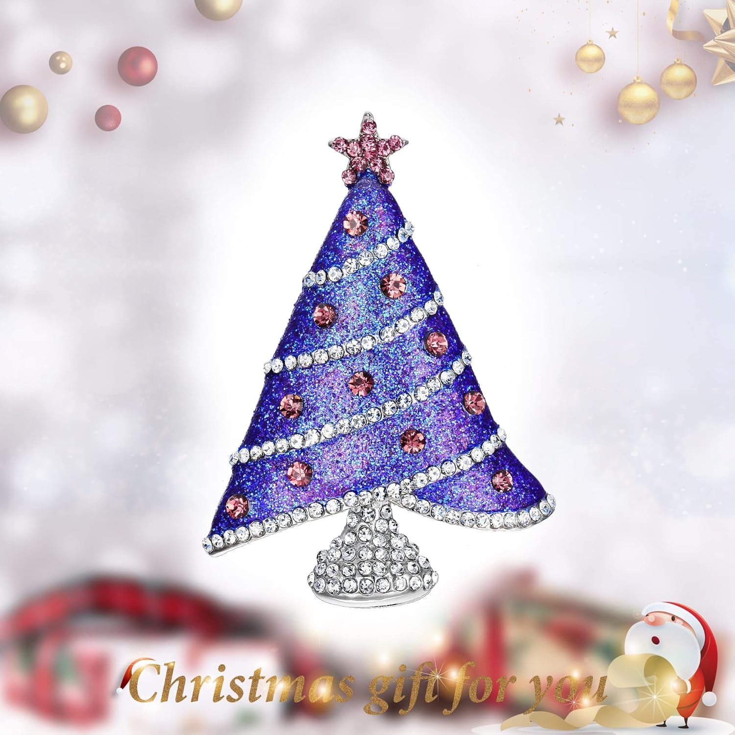 Austrian Crystal Enamel Shining Star Christmas Tree Brooch – Holiday Pin for Women, Girls, and Christmas Outfits