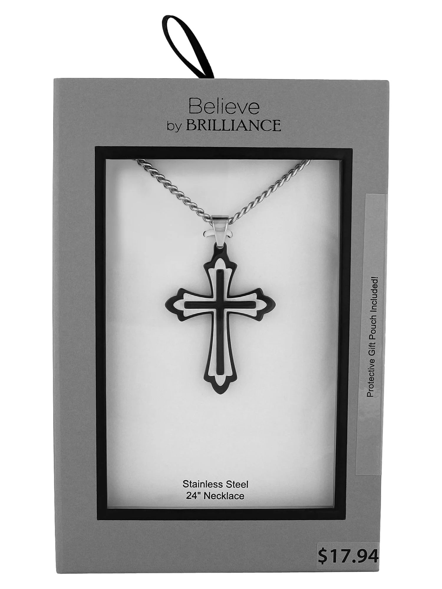 Men’s Stainless Steel Fleur De Lis Cross Pendant Necklace – Two-Tone Gold & Silver Christian Chain Jewelry
