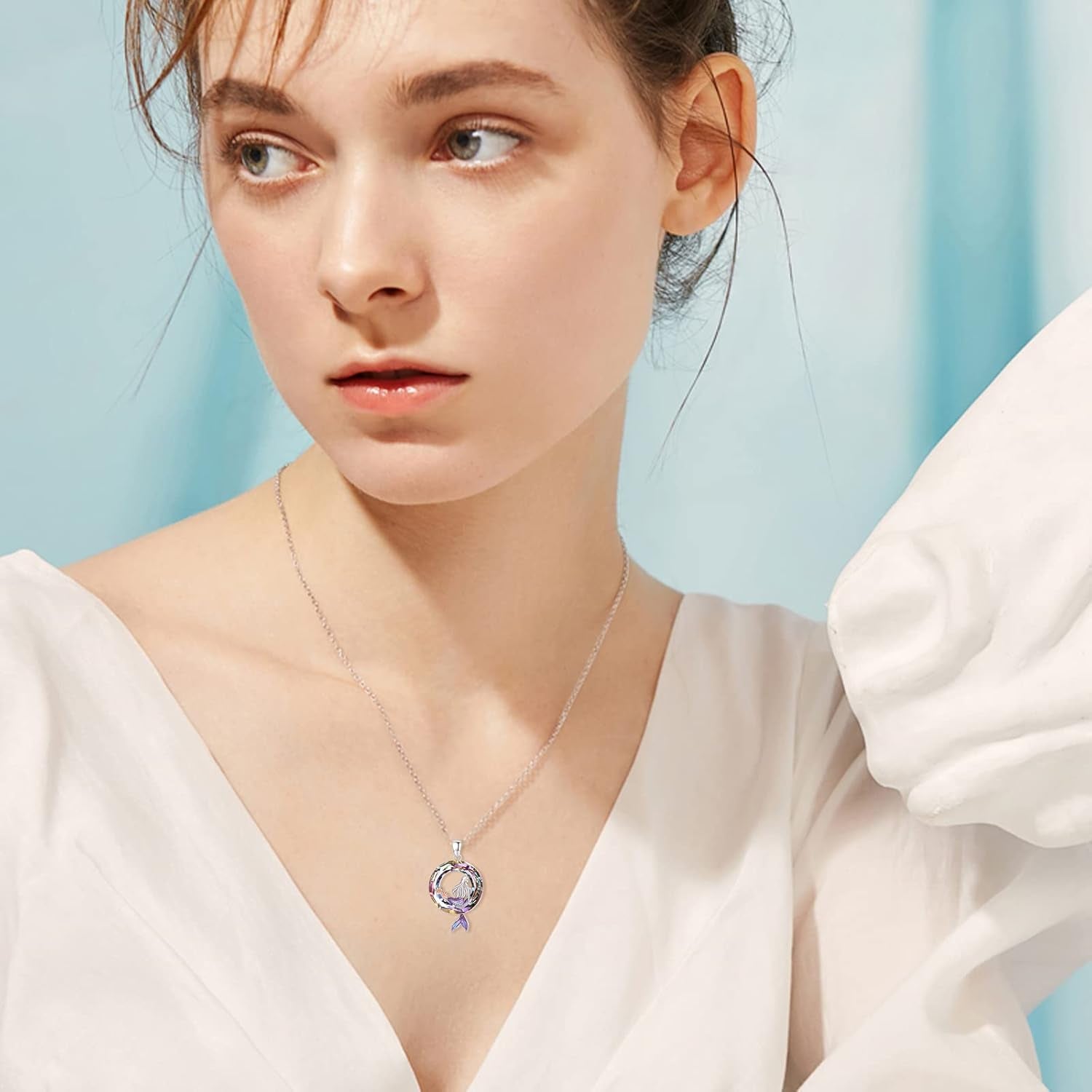 Mermaid Crystal Ocean Pendant Necklace – Sterling Silver