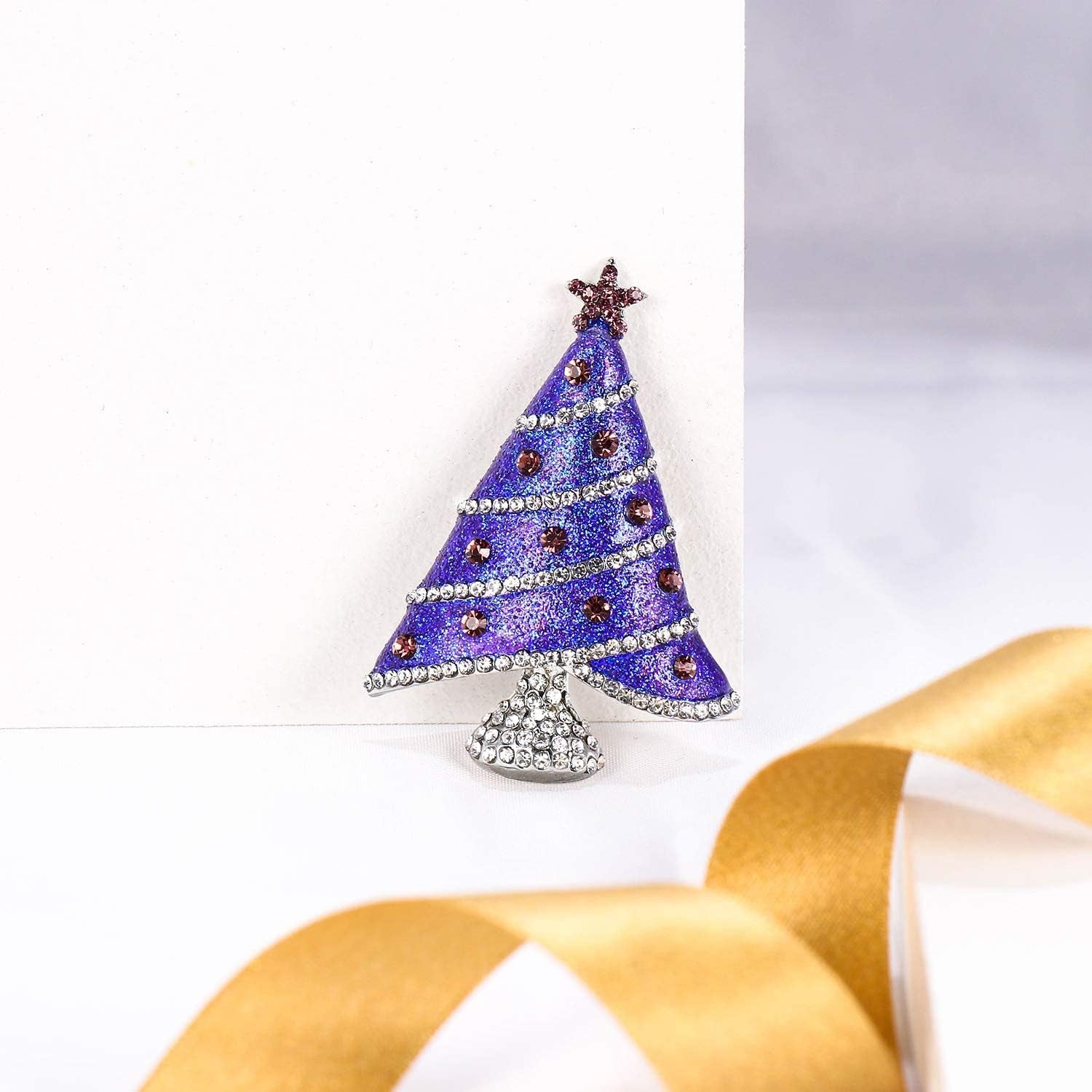 Austrian Crystal Enamel Shining Star Christmas Tree Brooch – Holiday Pin for Women, Girls, and Christmas Outfits