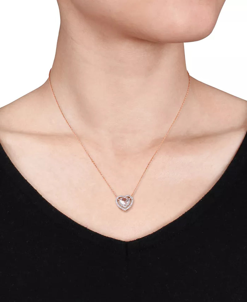 Morganite & Diamond Heart Pendant Necklace – 5/8 Ct. T.W. Morganite, 1/5 Ct. T.W. Diamonds, 10K Rose Gold, 17"