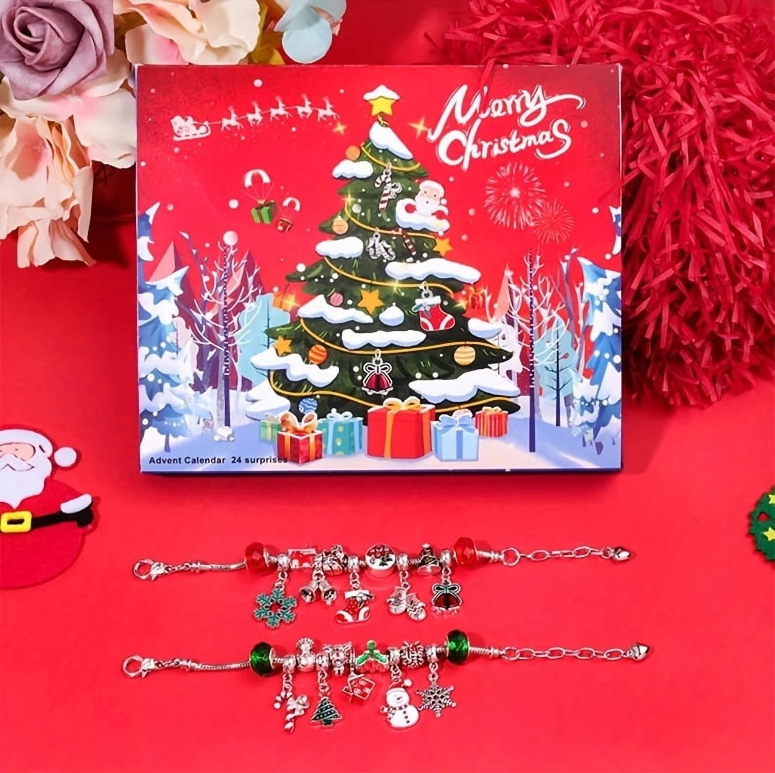 🎅 24-Day Christmas Countdown Advent Calendar DIY Charm Bracelet Kit | 24 Zinc Alloy Charms | Antique Silver Finish | Holiday Gift for Girls & Women