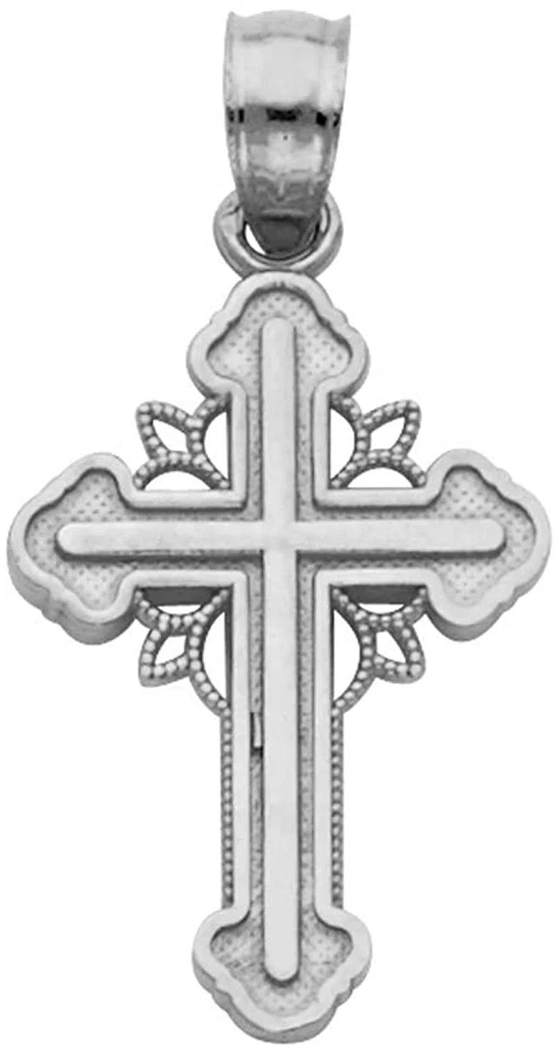 14K White Gold Cross Pendant Necklace with Singapore Chain – Religious Jewelry, 18mm x 15mm