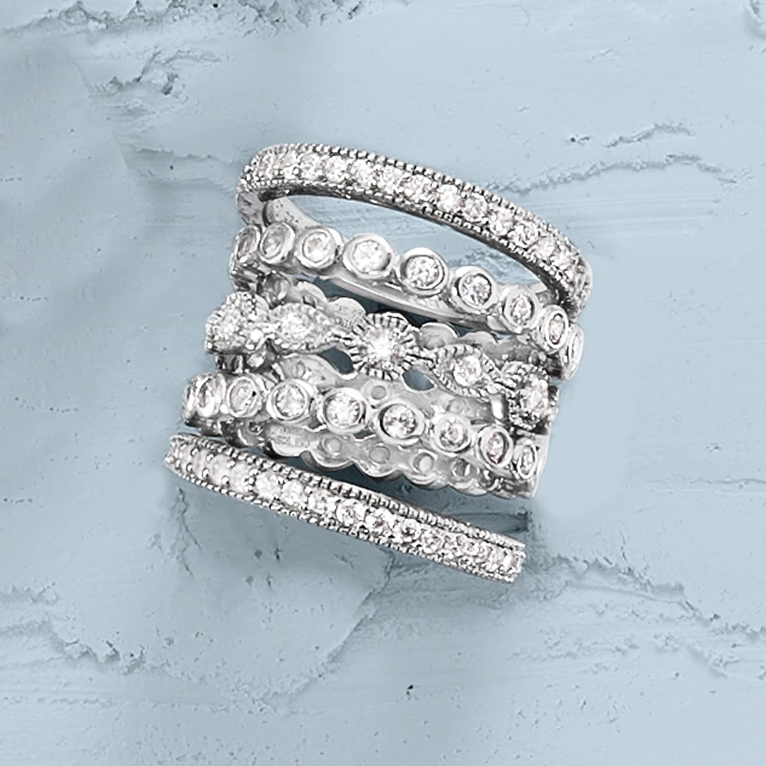 💎 2.50 Ct. T.W. Cubic Zirconia Eternity Band Ring Set – 5 Stackable Sterling Silver Rings for Women