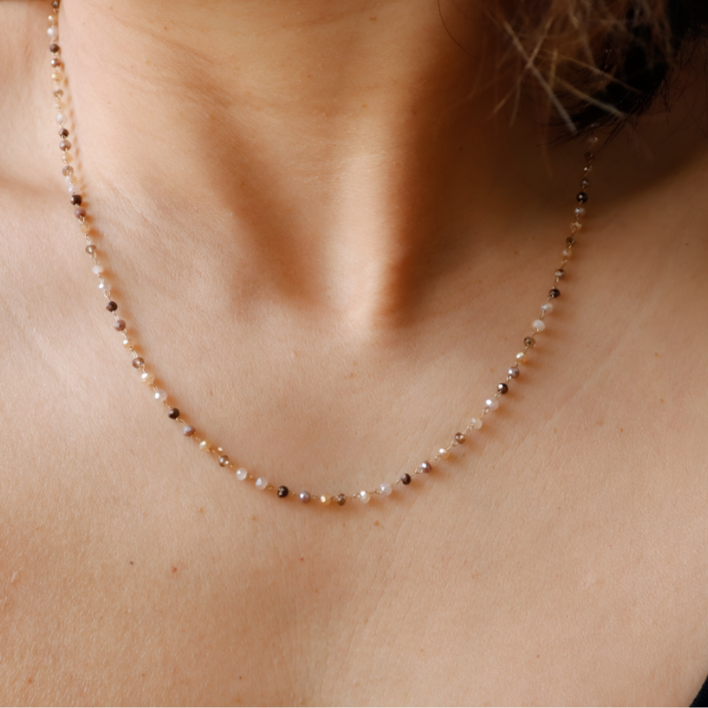 Rainbow Gemstone Beaded Necklace – Dainty Colorful Charm for a Playful, Elegant Look