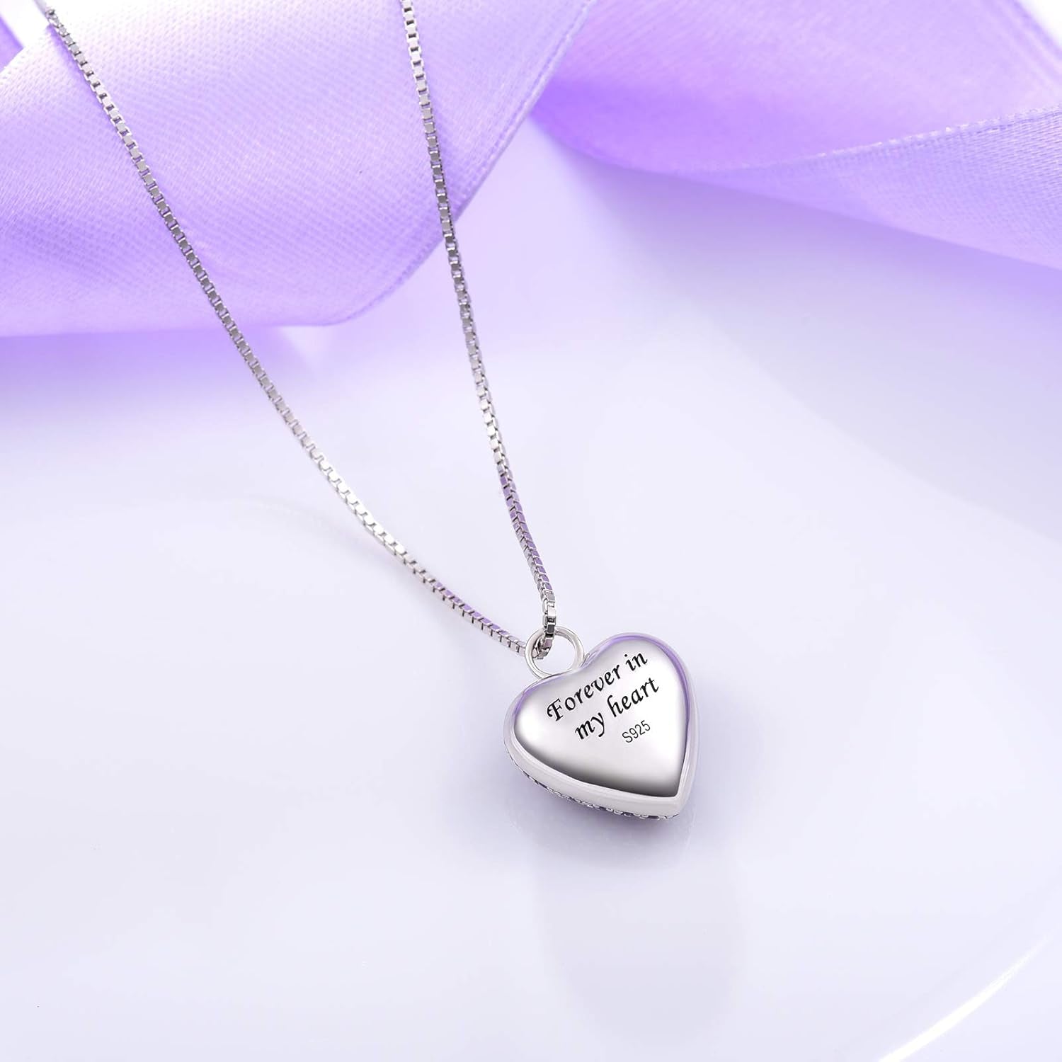 925 Sterling Silver Cremation Necklace – CZ Heart Urn Pendant Memorial Jewelry for Pet or Human Ashes, Gift for Women