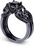 3.6 Carat Black Tone Skull Ring Set – Round Cut Cubic Zirconia Engagement & Wedding Bands for Women & Men, Sterling Silver Bridal Promise Ring with Gift Box