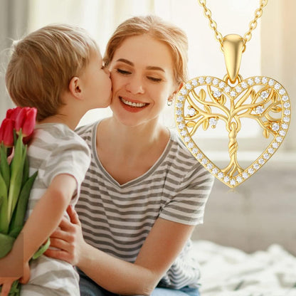 14K Gold Mother &amp; Daughter/Son Tree of Life Necklace – Family Pendant, 16&quot;-18&quot;