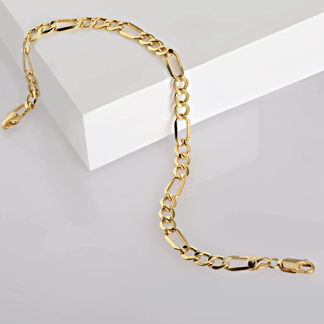 14K Solid Yellow Gold Filled Figaro Chain Bracelets – Unisex Collection, Multiple Sizes, 4.7mm
