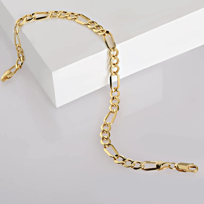 14K Solid Yellow Gold Filled Figaro Chain Bracelets – Unisex Collection, Multiple Sizes, 4.7mm