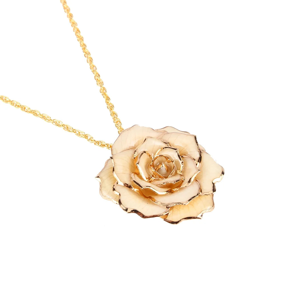 24K Gold-Dipped Real Rose Pendant Necklace – 30mm Golden Chain Flower Necklace in Gift Box for Mom &amp; Women