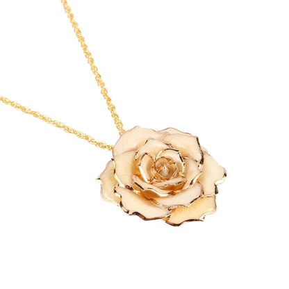 24K Gold-Dipped Real Rose Pendant Necklace – 30mm Golden Chain Flower Necklace in Gift Box for Mom &amp; Women