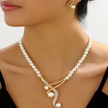 💎 Pearl Necklace &amp; Earrings Set for Women White Cultured Pearl Jewelry Set with Gold Clasp | Elegant Wedding, Prom &amp; Party Jewelry (18&quot; Necklace + 0.67&quot; Earrings)