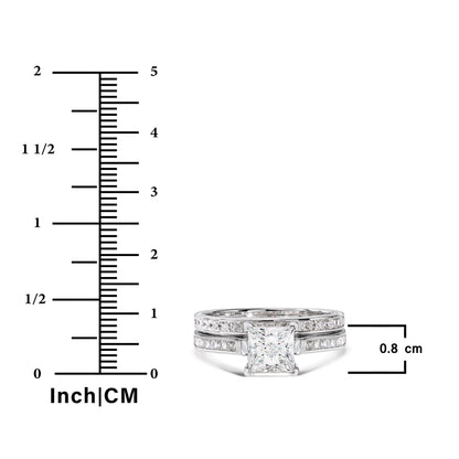 2 Carat Princess Cut Moissanite Wedding Set – Bridal Engagement Ring, Channel &amp; Cluster Design in 18K White Gold over Silver