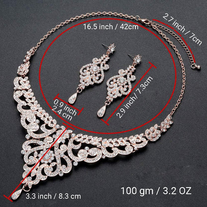 Crystal Wedding Jewelry Set for Women – Rose Gold &amp; Silver Bridal Necklace and Earrings Set – Elegant Statement Jewelry for Brides