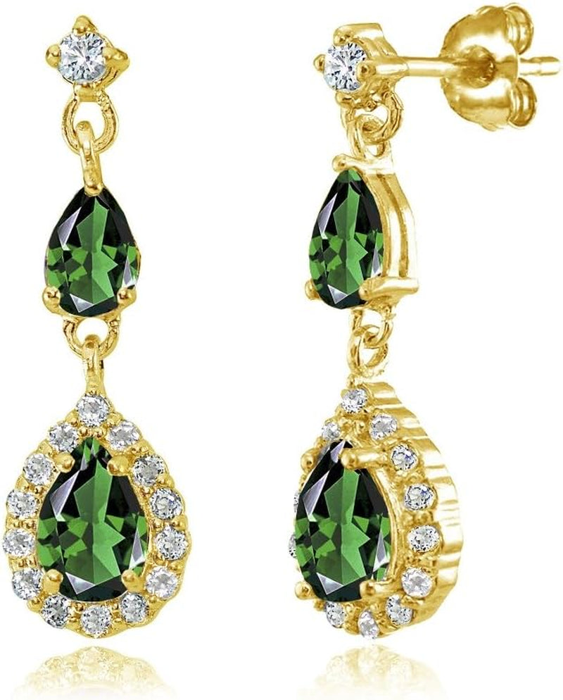 Sterling Silver Teardrop Dangle Earrings – Genuine, Created, or Simulated Gemstones