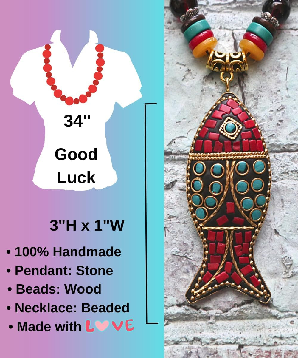 Bohemian Beaded Necklace for Women – Long Boho Pendant with Wooden Mala Beads &amp; Tassel
