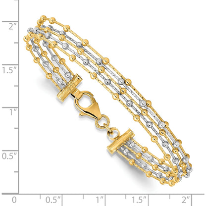 14K Two-Tone JBSP’s Beaded Multi-Strand Wire Bangle Bracelet – Made in Italy | Elegant Gold Jewelry for Women