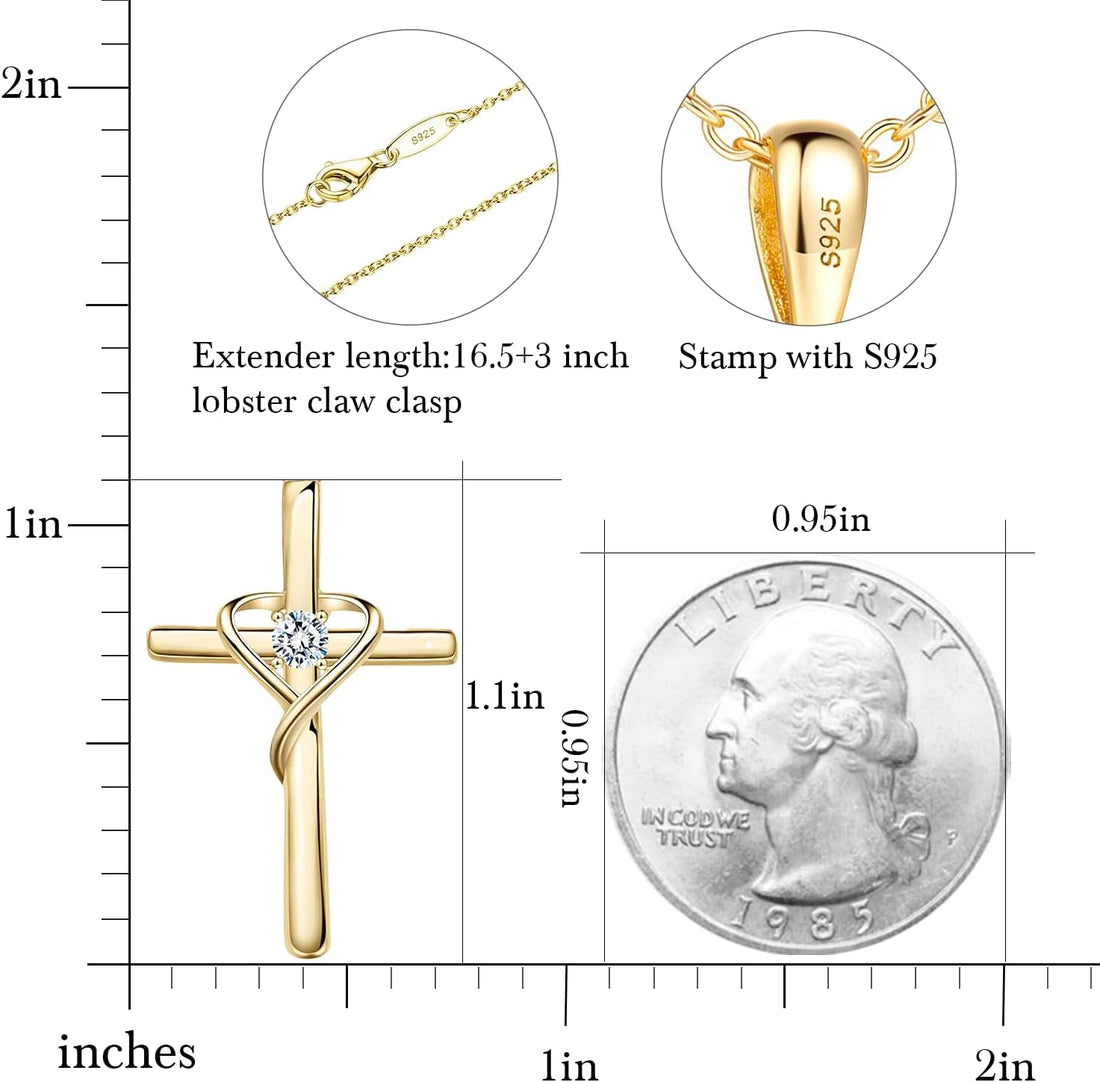 925 Sterling Silver Cross Necklace for Women Men 5A CZ Birthstone Necklaces 14K Gold Plated or Rose Gold Necklace for Easter or Mother&