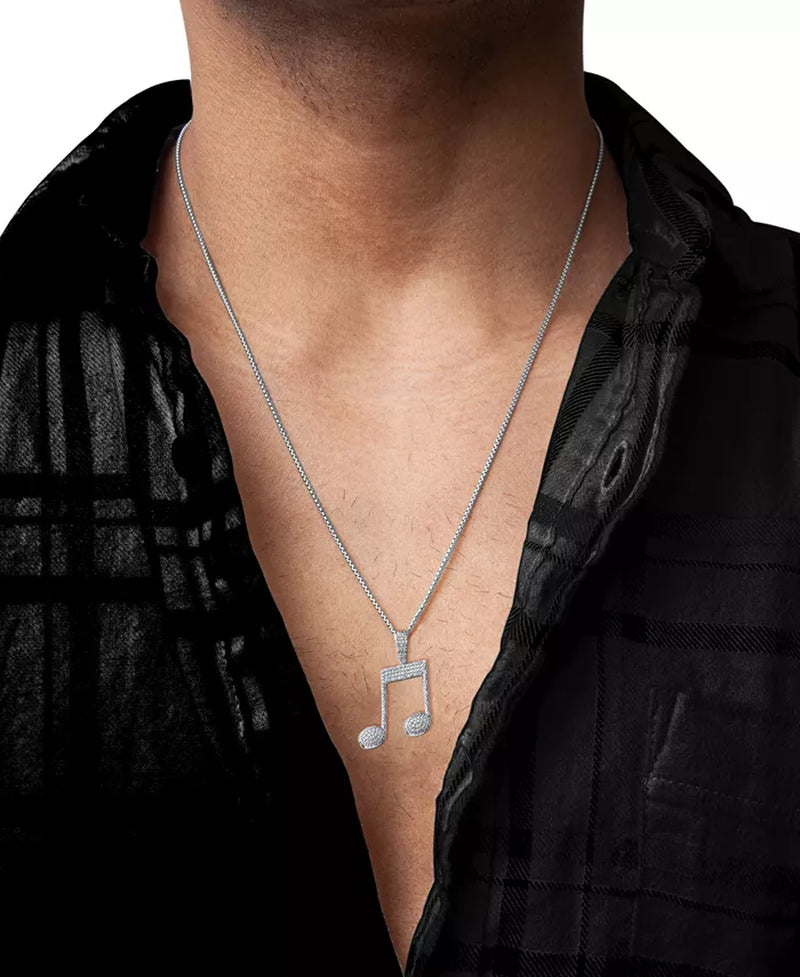 Men’s Diamond Pavé Music Note Pendant Necklace – 1/4 Ct. T.W., Sterling Silver, 22&quot; Chain