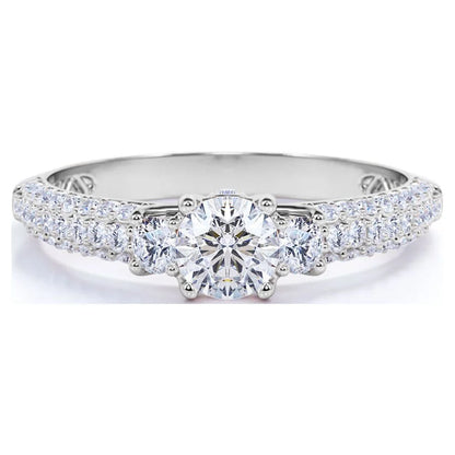 1.75 Carat Round Cut Moissanite Engagement Bridal Set – 3-Stone Trilogy Promise Ring in 18K White Gold over Silver