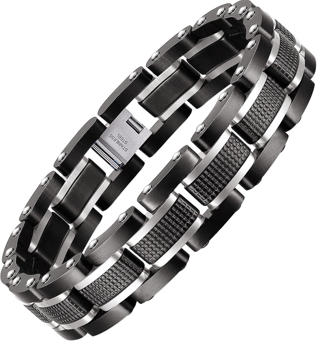 Men’s Stainless Steel Two-Tone Square Link Bracelet – Black and Blue Ion Plated