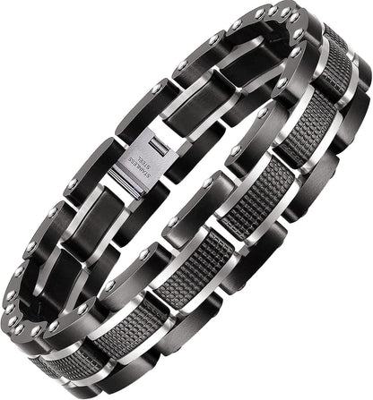 Men’s Stainless Steel Two-Tone Square Link Bracelet – Black and Blue Ion Plated