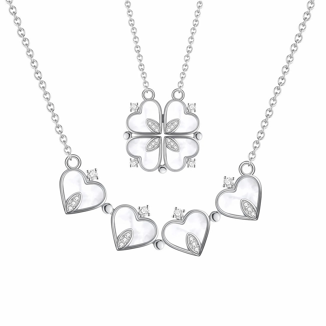 4-Leaf Clover Heart Pendant Necklace for Women – Magnetic 925 Sterling Silver Good Luck Charm Jewelry