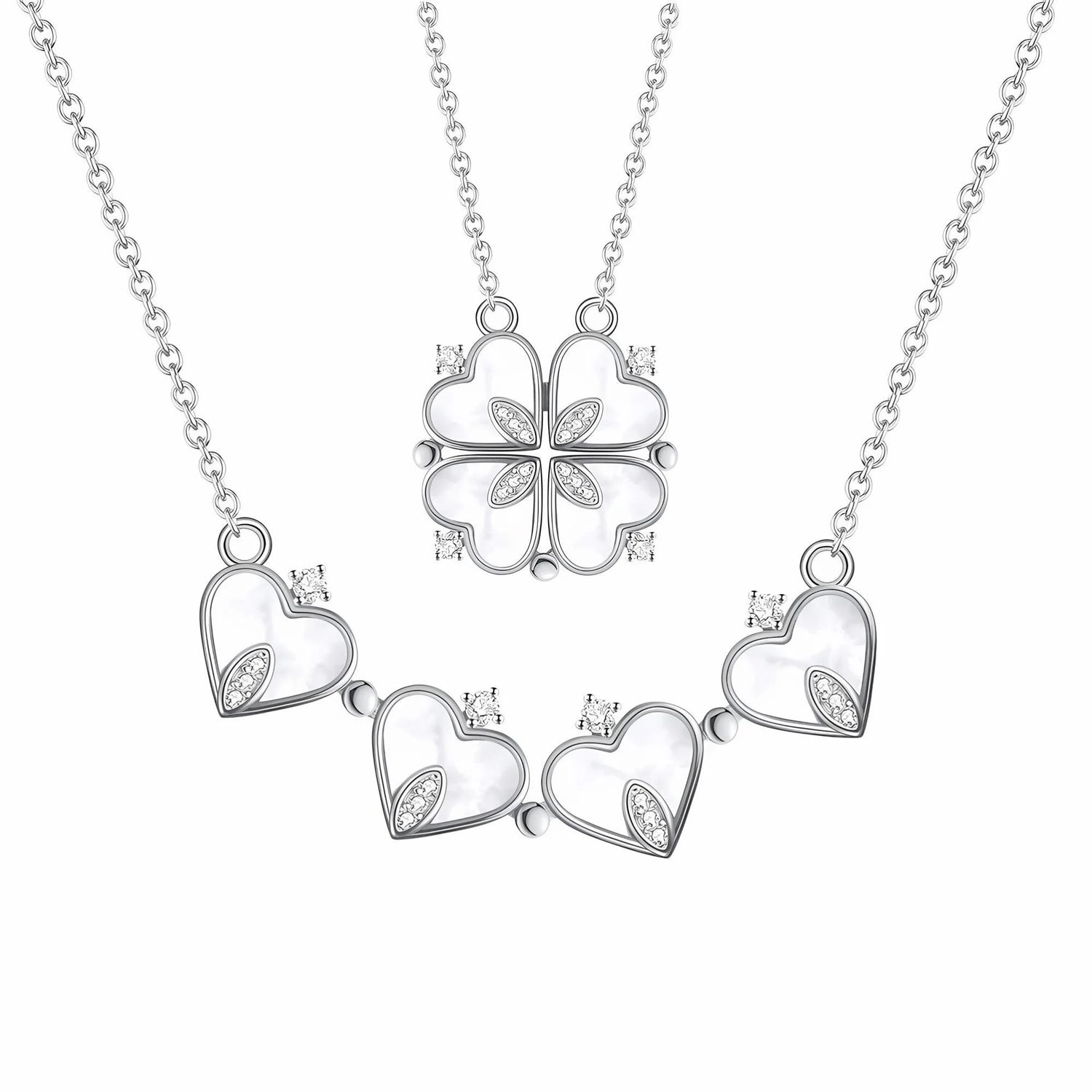 4-Leaf Clover Heart Pendant Necklace for Women – Magnetic 925 Sterling Silver Good Luck Charm Jewelry