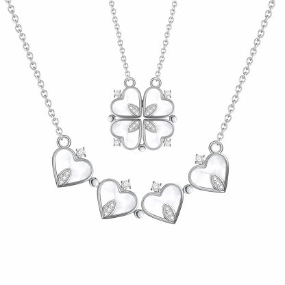 4-Leaf Clover Heart Pendant Necklace for Women – Magnetic 925 Sterling Silver Good Luck Charm Jewelry