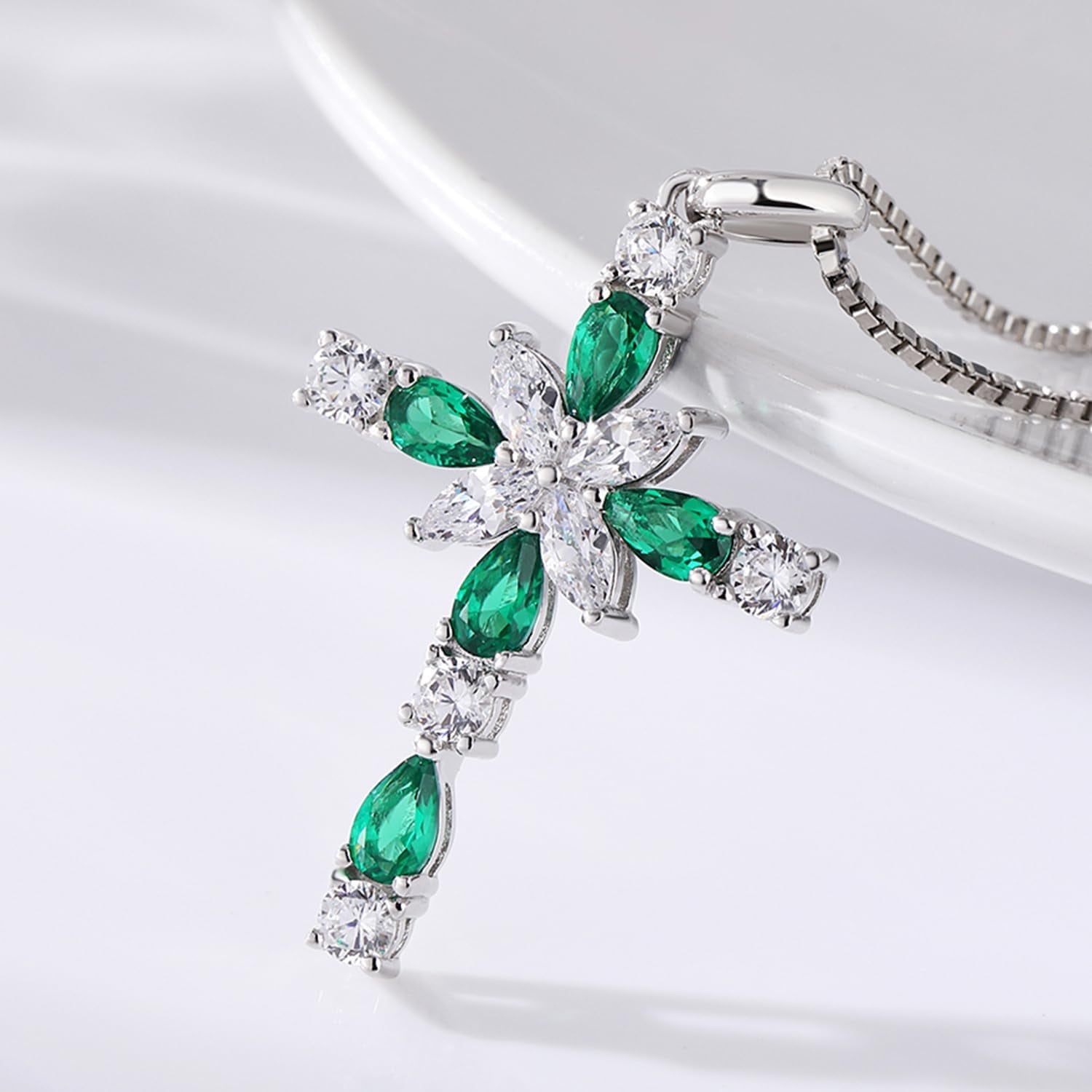 925 Sterling Silver Cross Necklace for Women – Delicate Star &amp; Birthstone Pendant, 18&quot; Chain – Religious Birthday Jewelry Gift for Mom