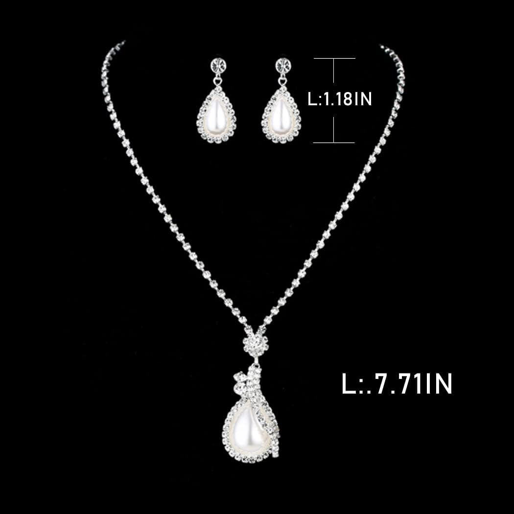 Bride Silver Necklace and Earrings Set – Crystal Rhinestone Bridal Wedding Jewelry Choker for Women and Girls
